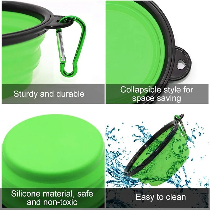Folding Portable Silicone Dog Feeder & Water Bowl 